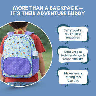 Cots and Cuddles Cute Space Buddy Theme Printed Canvas Backpack for Kids