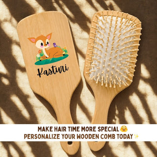Personalized Wooden Hair Brush for Kids - Deer (PREPAID ONLY)