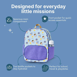 Cots and Cuddles Cute Space Buddy Theme Printed Canvas Backpack for Kids