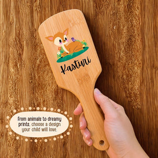 Personalized Wooden Hair Brush for Kids - Deer (PREPAID ONLY)