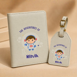 Personalized Passport Cover & Luggage Tag  for Kids | Custom Name Travel Accessories (Astronaut) (PREPAID ONLY)