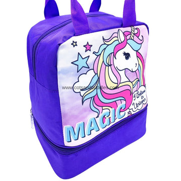Lunch in Style: Printed Double-Decker Lunch Bag with Mesh Padding and Abundant Storage (Unicorn)