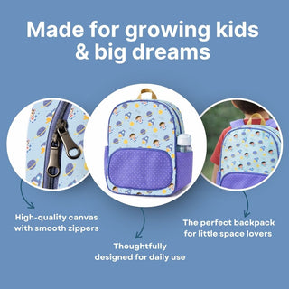 Cots and Cuddles Cute Space Buddy Theme Printed Canvas Backpack for Kids