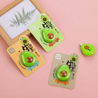 Avocado mini cutter utility knife kawaii stationery - three colour variants on packaging cards