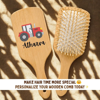 Personalized Wooden Hair Brush for Kids - Tractor (PREPAID ONLY)