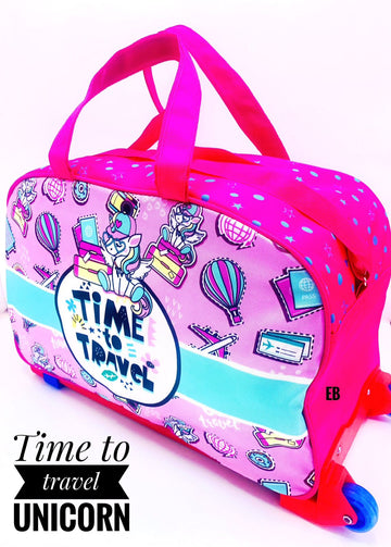 Cartoon-Themed Duffel Bag with Trolley For Kids (Time to Travel)