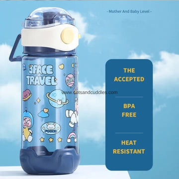 Galactic Adventures: Premium Rocket-Shaped Transparent Water Bottle for Kids with Locking Feature - 650ml