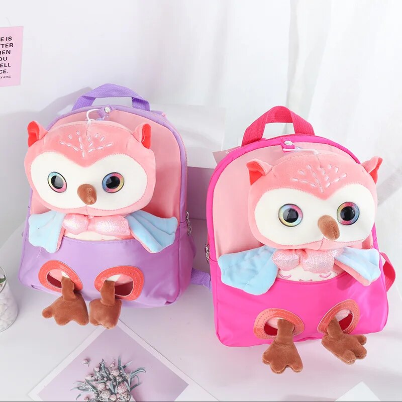 Cute Owl Theme Soft Plush Backpack for Kids