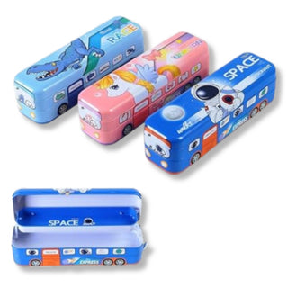 Dual Compartment Metal Pencil Box for Kids | Unicorn, Dinosaur & Space Designs