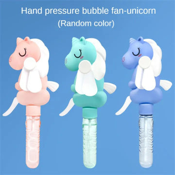 Bubble Blower with Unicorn Hand Fan - Perfect for Kids' Outdoor Adventures (Random Colour)