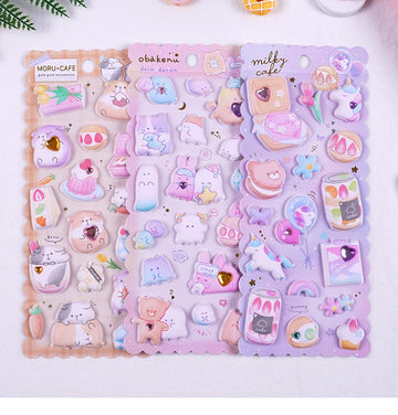 Kawaii Puffy Animal Jewel Sticker Sheet Set: Sparkle with Adorable Cuteness