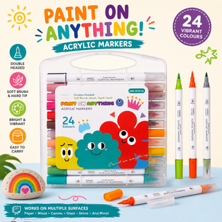 Acrylic Marker Set for Kids — 24 Colors, Dual-Tip, Waterproof & Fast Drying