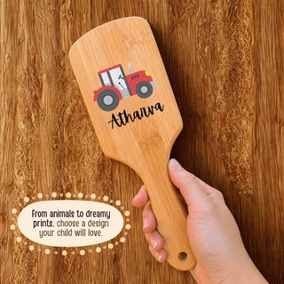 Personalized Wooden Hair Brush for Kids - Tractor (PREPAID ONLY)