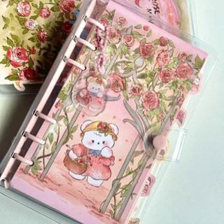 Cute Teddy Design Spiral Notebook with Button Lock