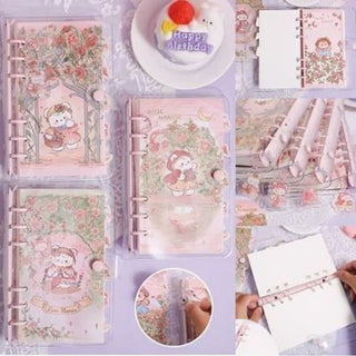 Cute Teddy Design Spiral Notebook with Button Lock