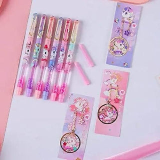 Kawaii Unicorn Glitter Fountain Pen Set for Girls – 2 Pens, 4 Refills & 1 Bookmark
