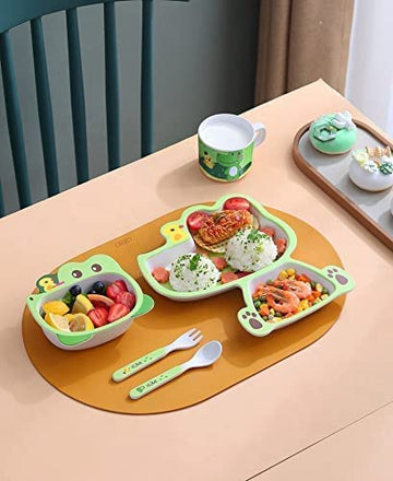 Crocodile Bamboo Fiber 5-Piece Feeding Set - 100% bamboo No Plastic
