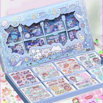 Kawaii Doll and Bear Waterproof Stickers: 200-Sheet Set with Space, Daily Life, and Dessert Themes for Kids