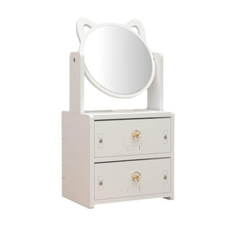 Small Wooden Assembling Makeup Mirror with Drawer & Storage