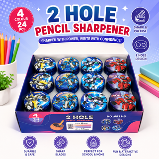Iron Heroes 2-Hole Pencil Sharpener for Kids | Robot Design | Durable & Safe