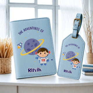 Personalized Passport Cover & Luggage Tag  for Kids | Custom Name Travel Accessories (Space Galaxy) (PREPAID ONLY)