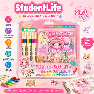 ColorPop + StickerBlast 2-in-1 Sticker Colouring Kit for Kids — 12 Acrylic Markers & 20-Page Book (Random)