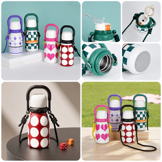 Kawaii Stainless Steel Insulated Water Bottle 700ml with Carabiner & Lanyard