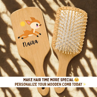 Personalized Wooden Hair Brush for Kids - Running Deer (PREPAID ONLY)