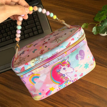 Premium Multipurpose Vanity Bag with Sequin & Holographic Detailing in Unicorn & Mermaid Theme