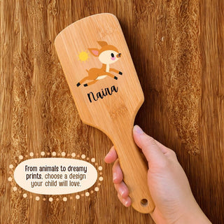 Personalized Wooden Hair Brush for Kids - Running Deer (PREPAID ONLY)