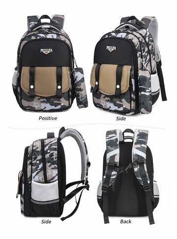 Premium Quality Military Theme Large Capacity School Bags with Free Stationery Pouch For Kids