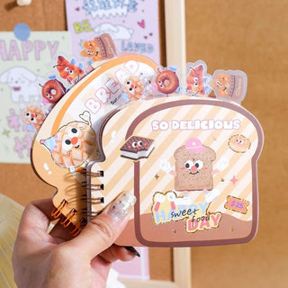 Kawaii Toast Shaped Spiral Notebook | Cute Bread Character Mini Notepad