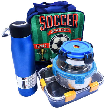 Lunch in Style: Printed Double-Decker Lunch Bag with Mesh Padding and Abundant Storage (Football)