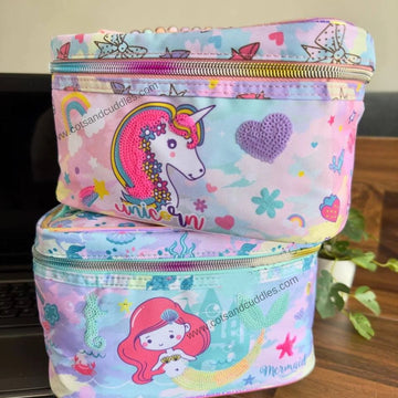 Premium Multipurpose Vanity Bag with Sequin & Holographic Detailing in Unicorn & Mermaid Theme