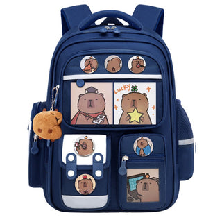 Cute Cartoon Design Backpacks with Multiple Pocket for Kids (Capybara) (Navy Blue)