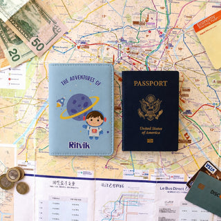 Personalized Passport Cover & Luggage Tag  for Kids | Custom Name Travel Accessories (Space Galaxy) (PREPAID ONLY)