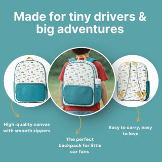 Cots and Cuddles Cute Vehicles Theme Printed Canvas Backpack for Kids