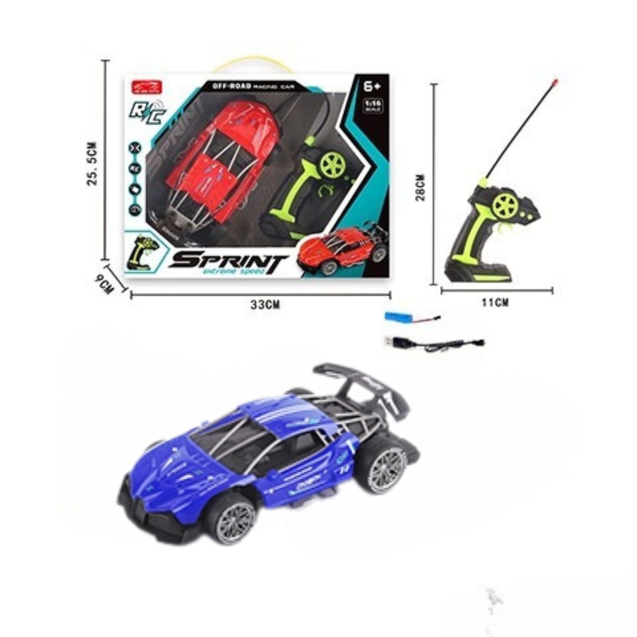 Sprint 1:16 Scale Rechargeable RC Racing Car with Remote Control