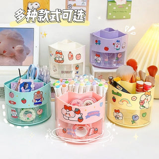 4 Compartment Desk Storage Organiser with 360 Degree Turnable Bottom