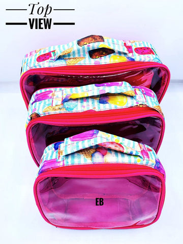Versatile Storage Solutions: Set of 3 Transparent Multi-Purpose Utility Bags with Different Sizes (Pink)