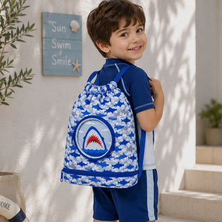 Cute Cartoon Themed Kids Swimming Bag with Shoe Pocket (SHARK)
