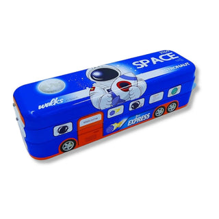 Dual Compartment Metal Pencil Box for Kids | Unicorn, Dinosaur & Space Designs