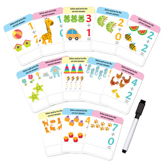 Flash Cards Addition and Subtraction - 30 Double Sided Wipe Clean Flash Cards for Kids (With Free Pen)