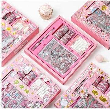 Enchanting Unicorn Dreams: Cute Washi Tape Role with Lovely Stickers, Sticky notes, and Cutting Tool