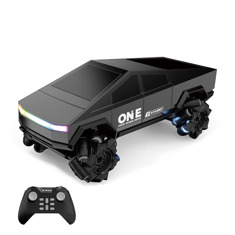 Remote Control Cybertruck Style Stunt Car for Kids Drift Side Driving RC Toy with LED Lights (Random Color)