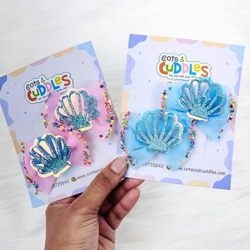 Enchanting Ocean Whimsy: Mermaid Tail and Sea Shell Theme Hair Clip (Pack of 2)