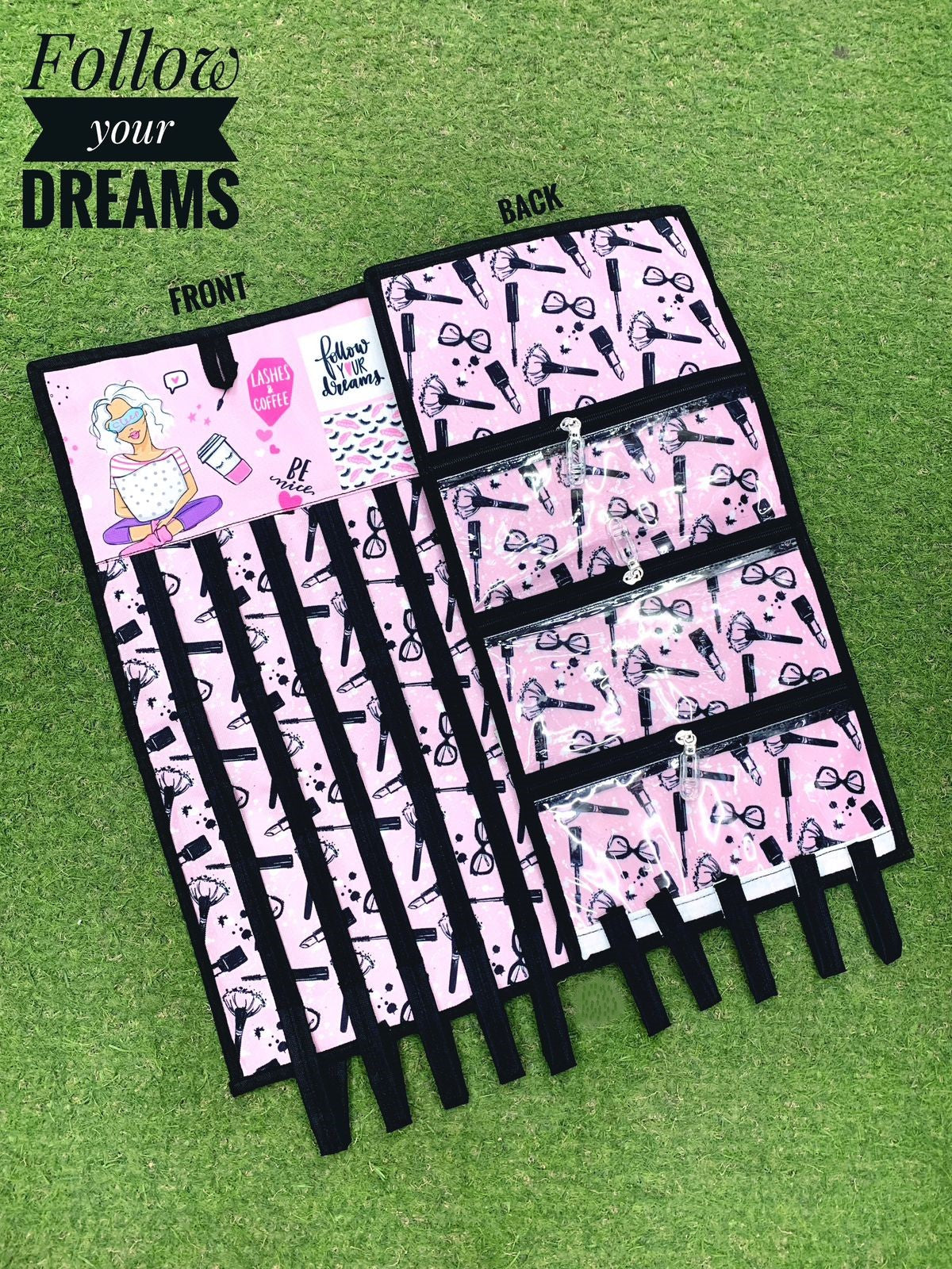 Hanging Hair Accessories Organizer: Compact and Convenient Storage Solution with Pockets and Hair Clip Section (Follow Your Dreams)