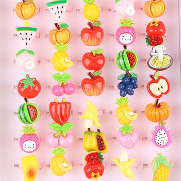 Charming Fruit Frenzy: 8pcs Cute Finger Rings for Kids - Playful Accessories for Little Fashionistas