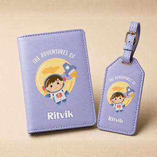 Personalized Passport Cover & Luggage Tag  for Kids | Custom Name Travel Accessories (Astro Rocket) (PREPAID ONLY)