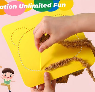 Kids Animal Needle Threading Wool Art Kit – DIY Fluffy Face Sewing Craft Set (Random)